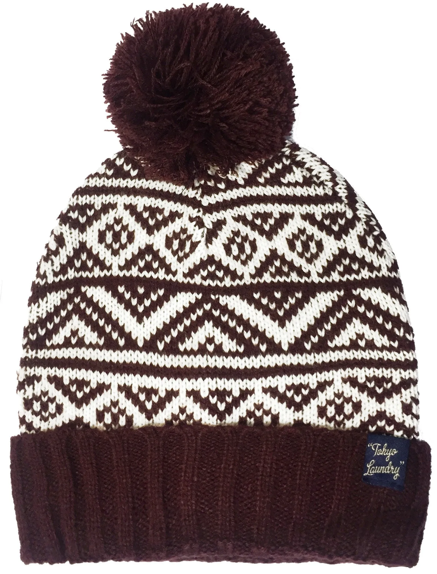 Men's Sandor Wool Blend Fairisle Print Bobble Hat in Oxblood - Tokyo Laundry