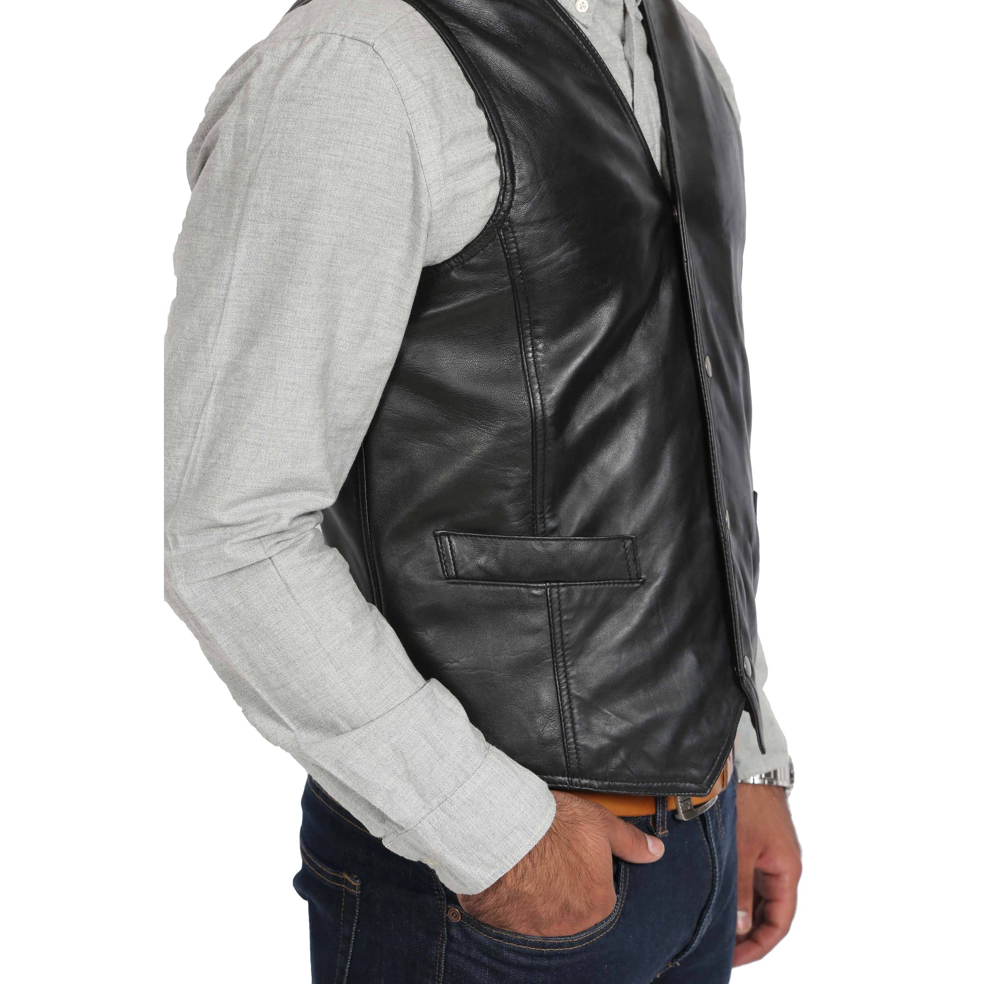 Mens Soft Leather Waistcoat Classic Gilet Bruno Black