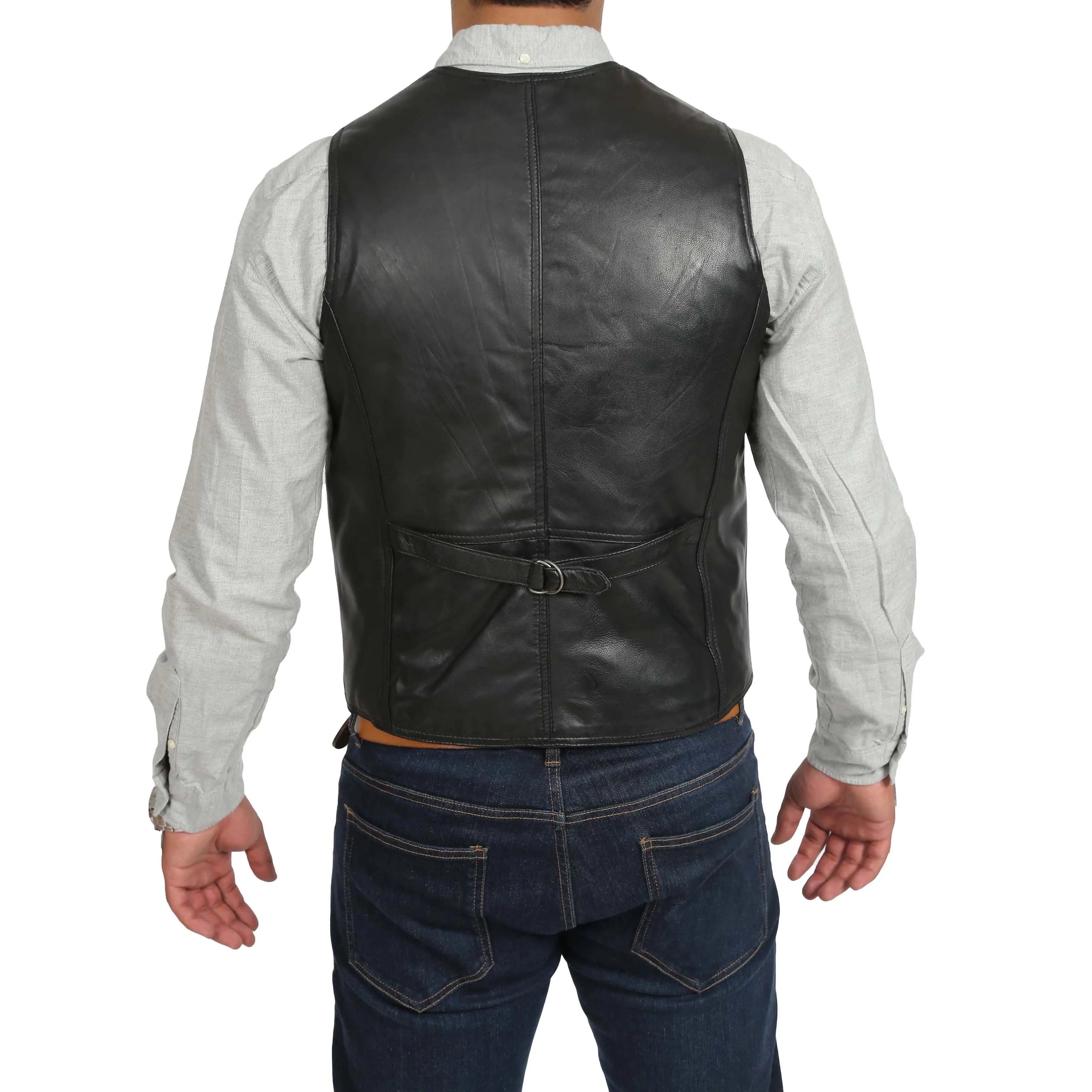 Mens Soft Leather Waistcoat Classic Gilet Bruno Black