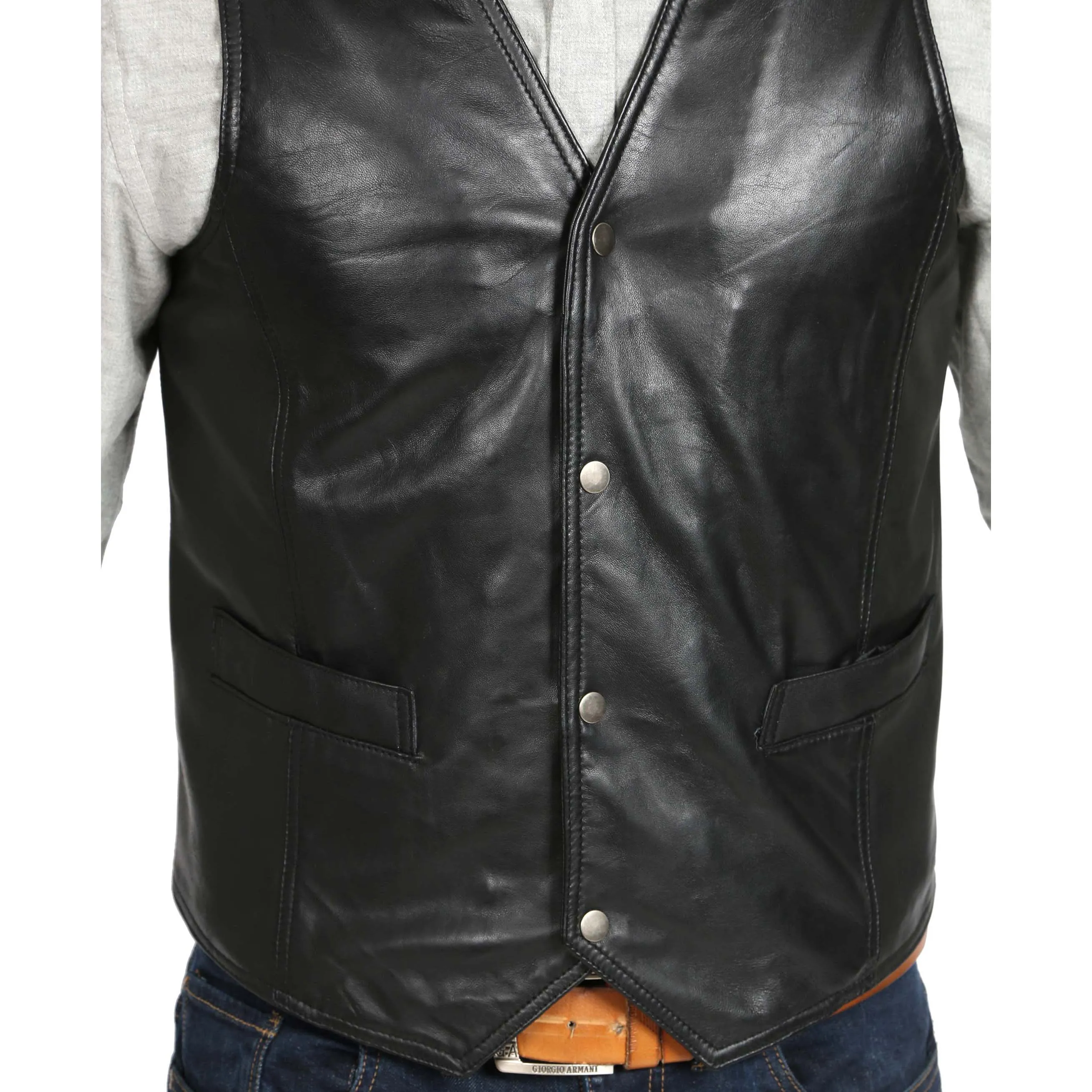 Mens Soft Leather Waistcoat Classic Gilet Bruno Black