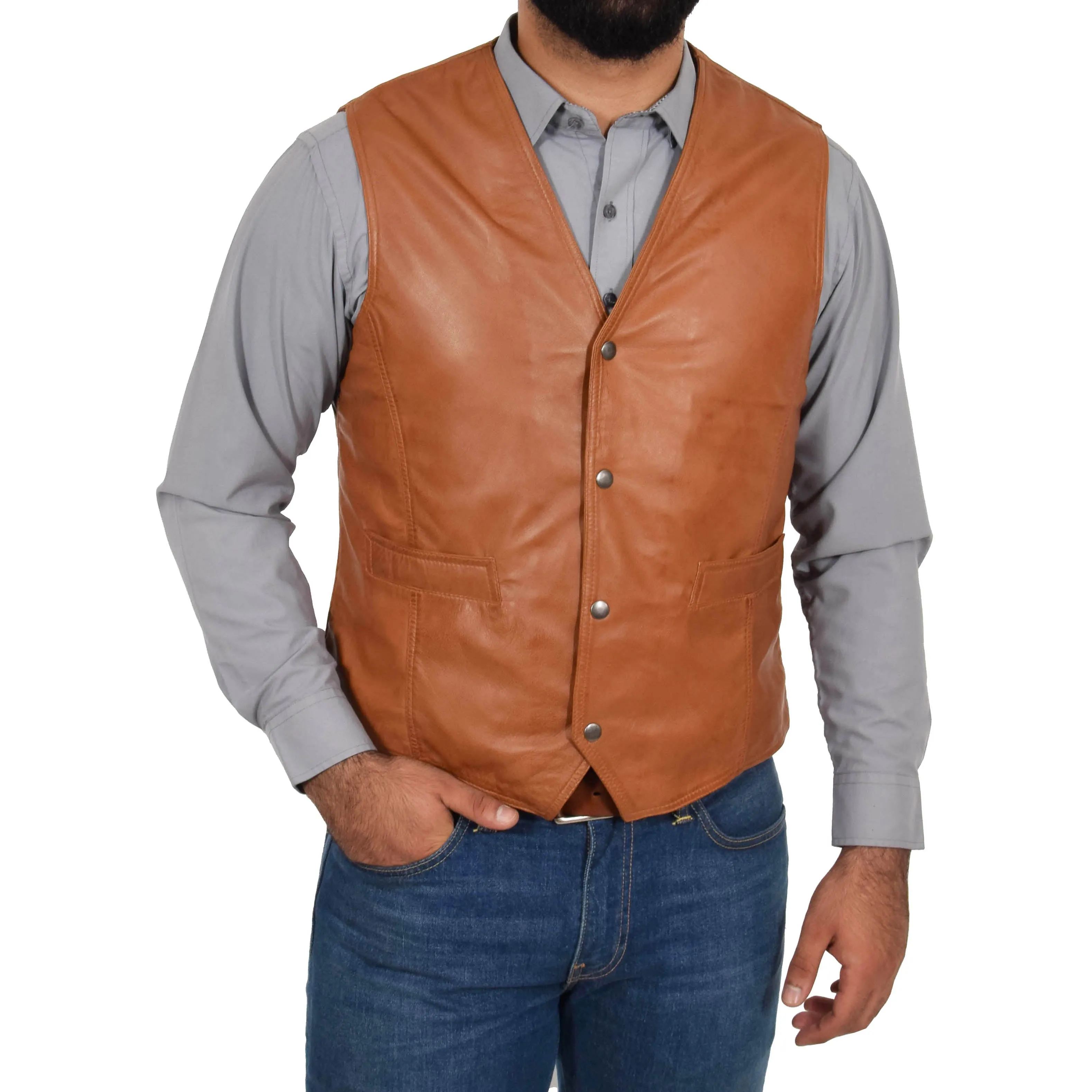 Mens Soft Leather Waistcoat Classic Gilet Bruno Tan