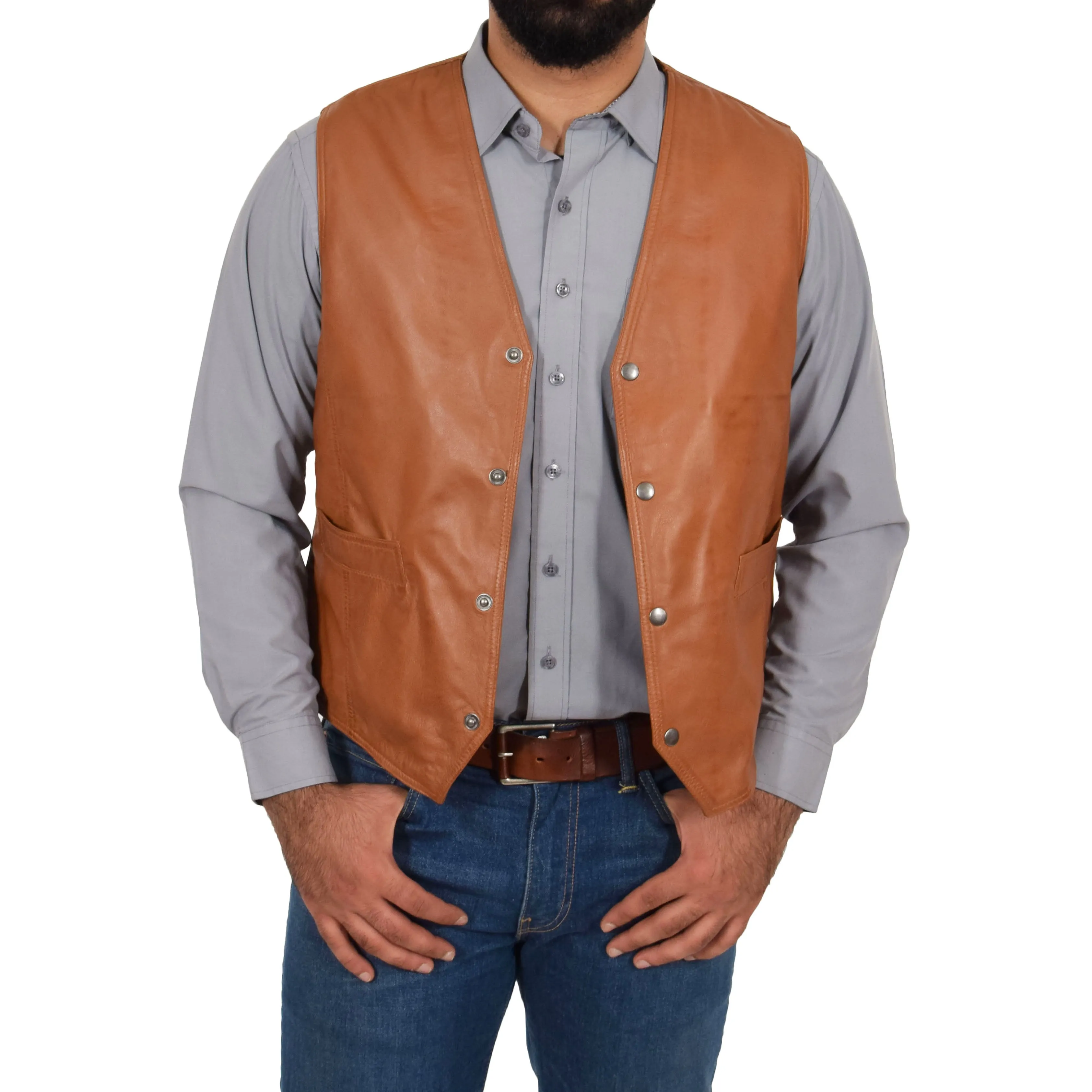 Mens Soft Leather Waistcoat Classic Gilet Bruno Tan