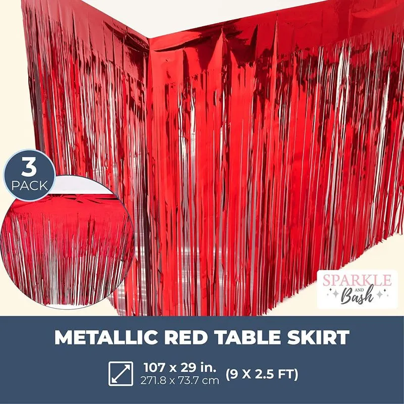 Metallic Red Foil Fringe Table Skirt (3 Pack)