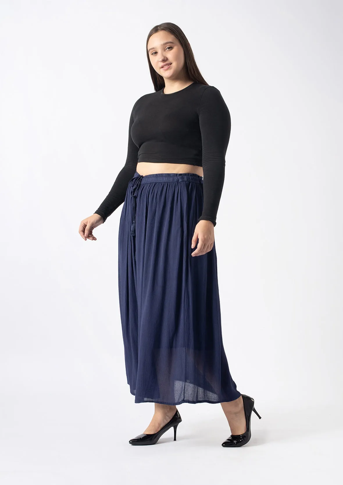 Midi Skirt With Drawstring Waist