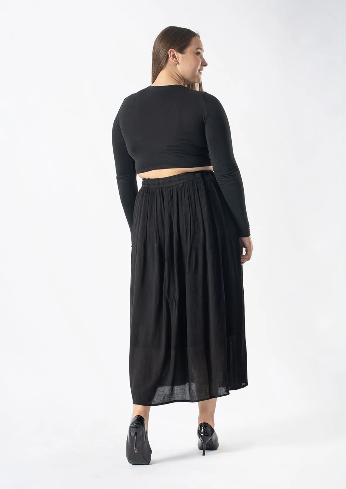 Midi Skirt With Drawstring Waist