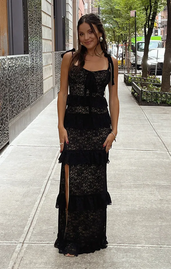 Monique Tie Maxi Dress ~ Black Lovely Lace