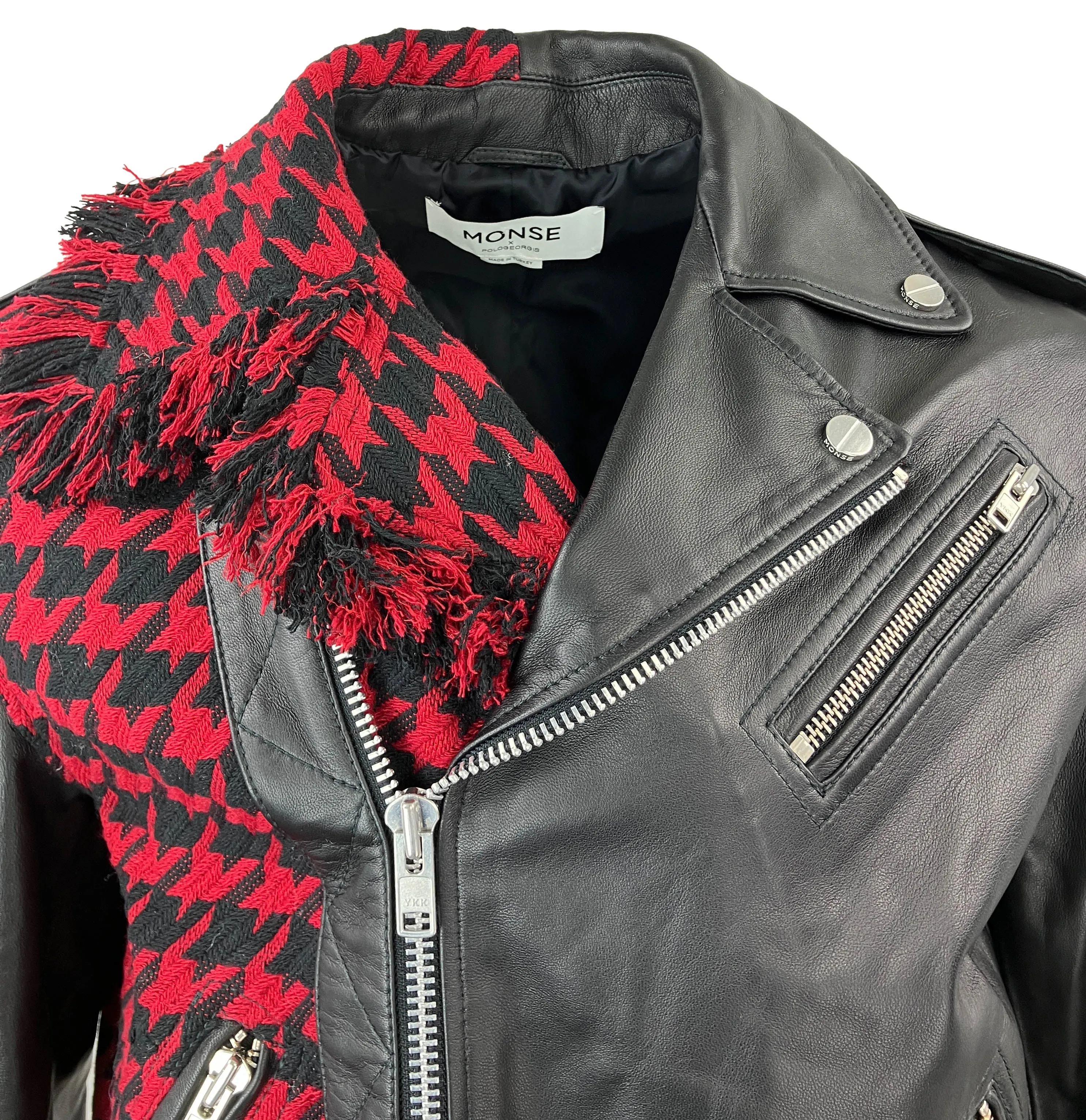 Monse X Pologeorgis Tweed Biker Jacket in Black/Red