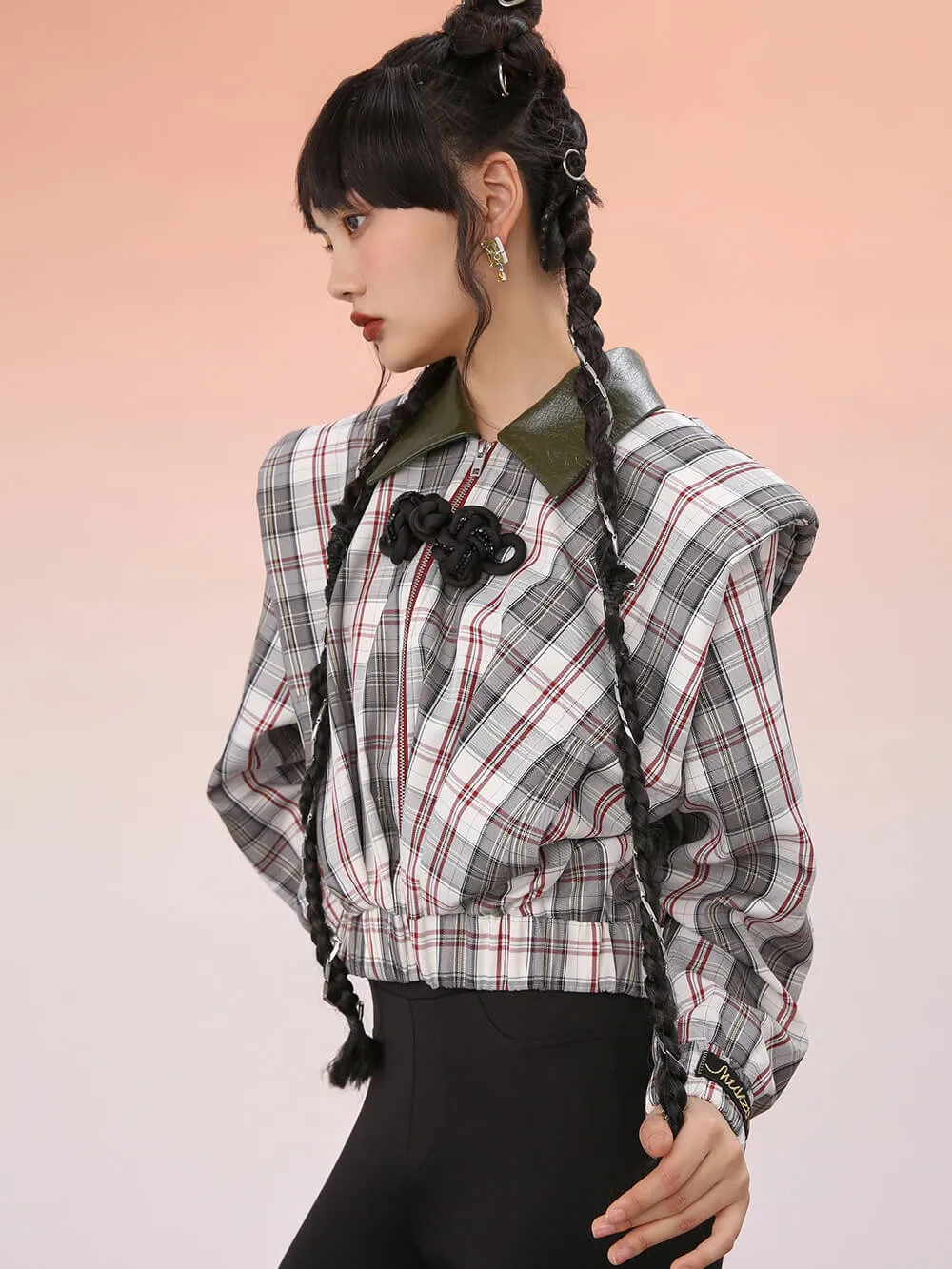 MUKZIN Plaid Cropped Top Coat