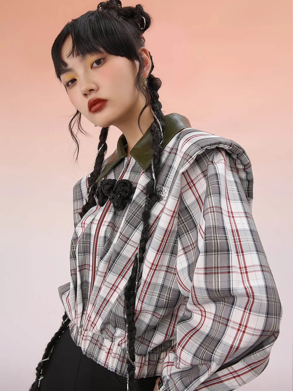 MUKZIN Plaid Cropped Top Coat