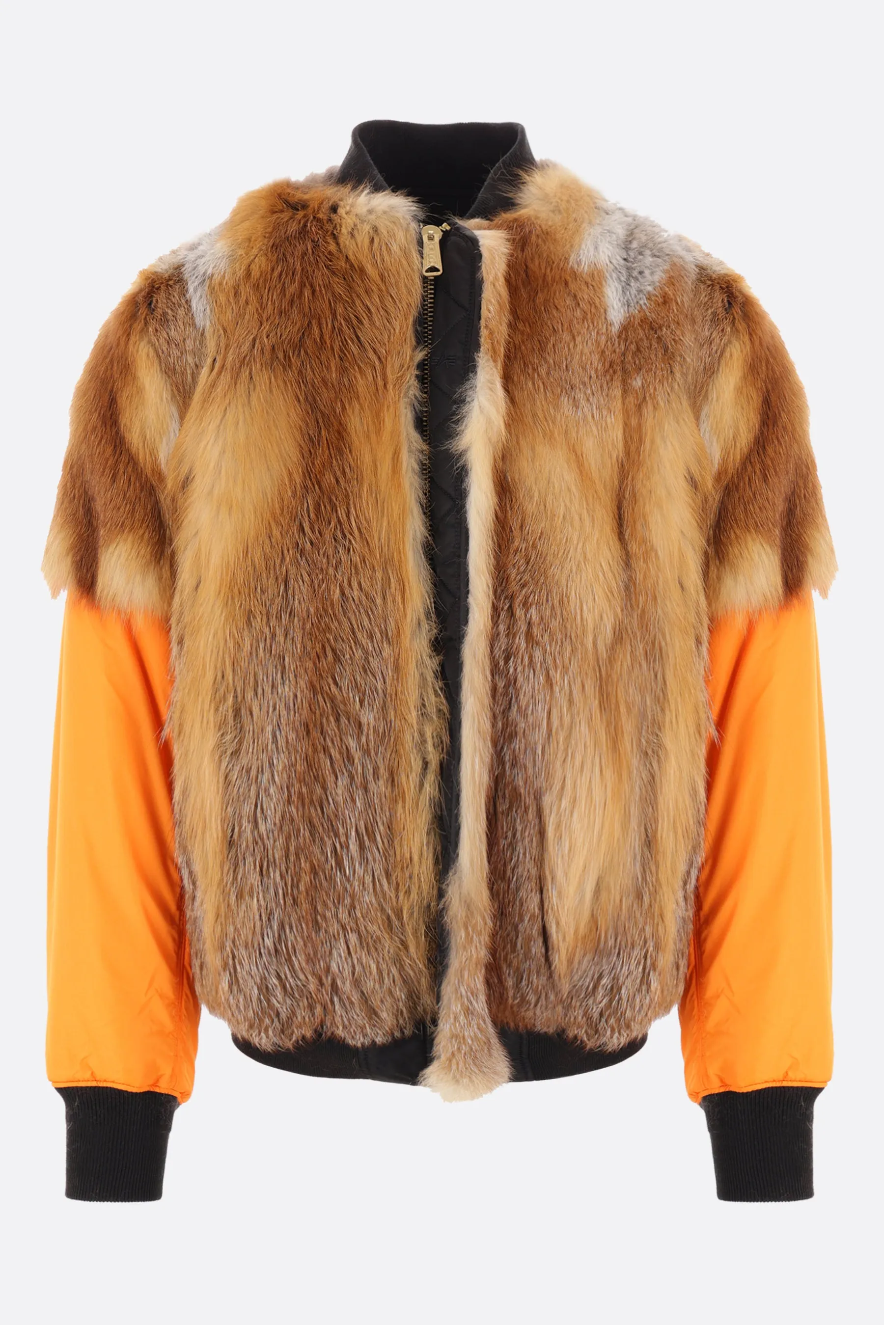 nylon and fur bomber jacket