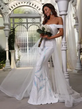 Off Shoulder Sequin Mermaid Hem Wedding Dresses