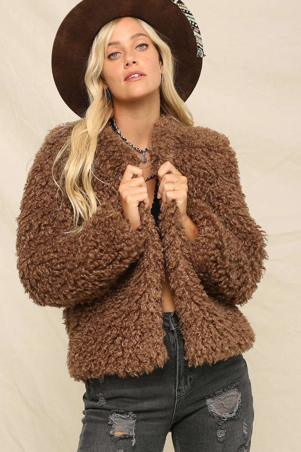 Open Front Fuzzy Jacket