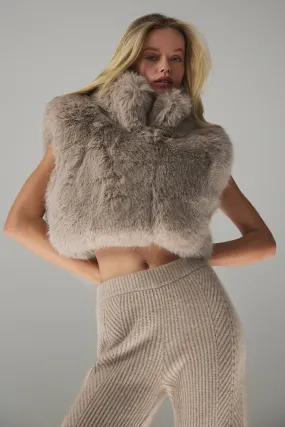 Opulent Faux Fur Cropped Vest - Oat