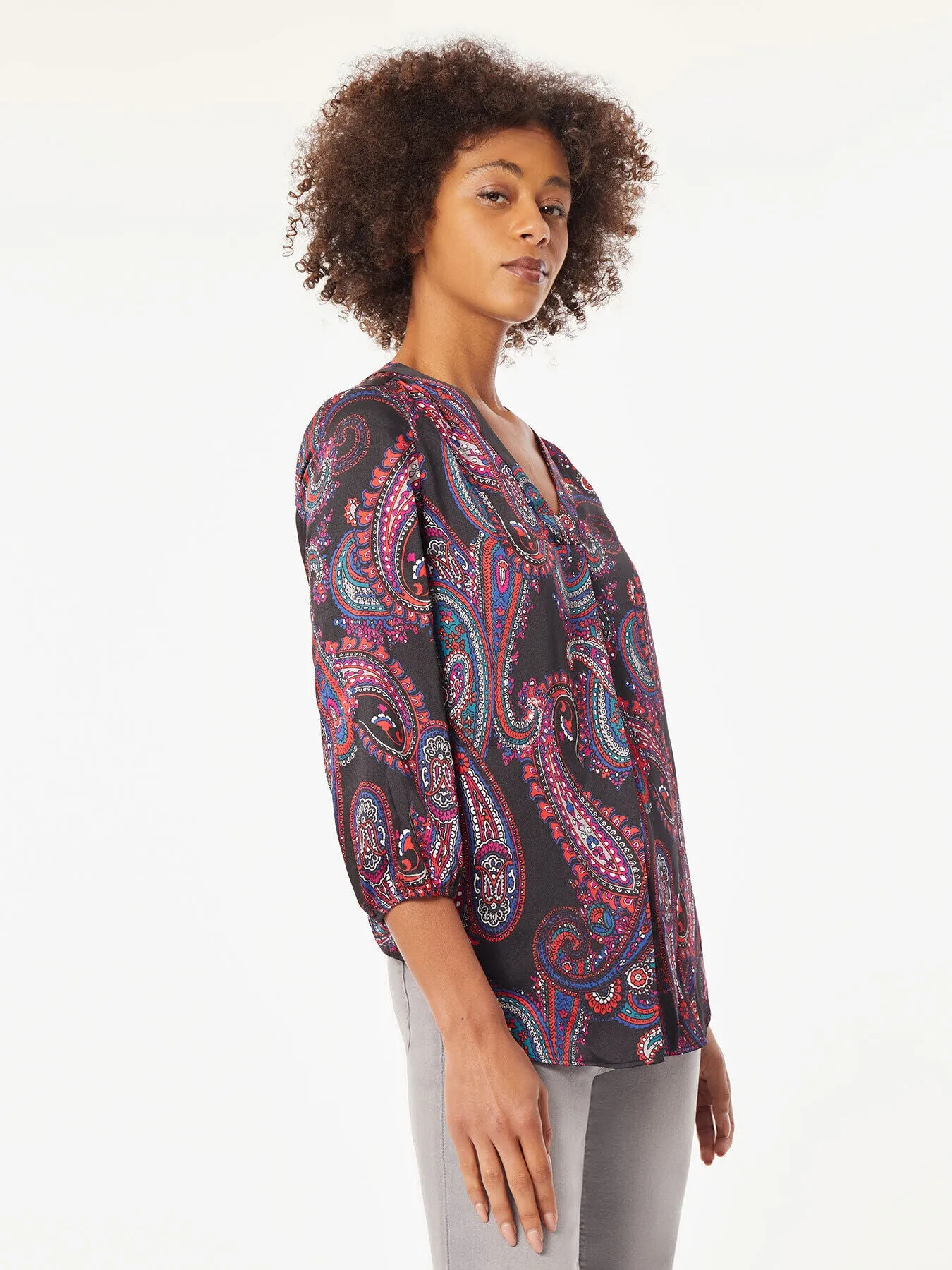 Paisley Chiffon V-Neck Kelly Blouse