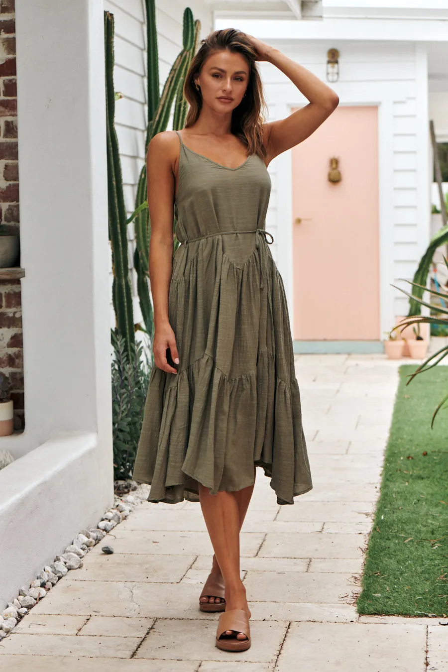 Paula Tiered Khaki Maxi Dress