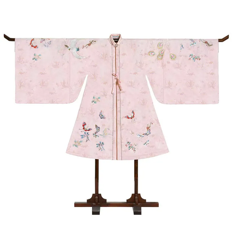 Pink Flowers and Birds Traditional Ancient Chinese Embroidered Hanfu Clothing Mamianqun Hanfu Skirt