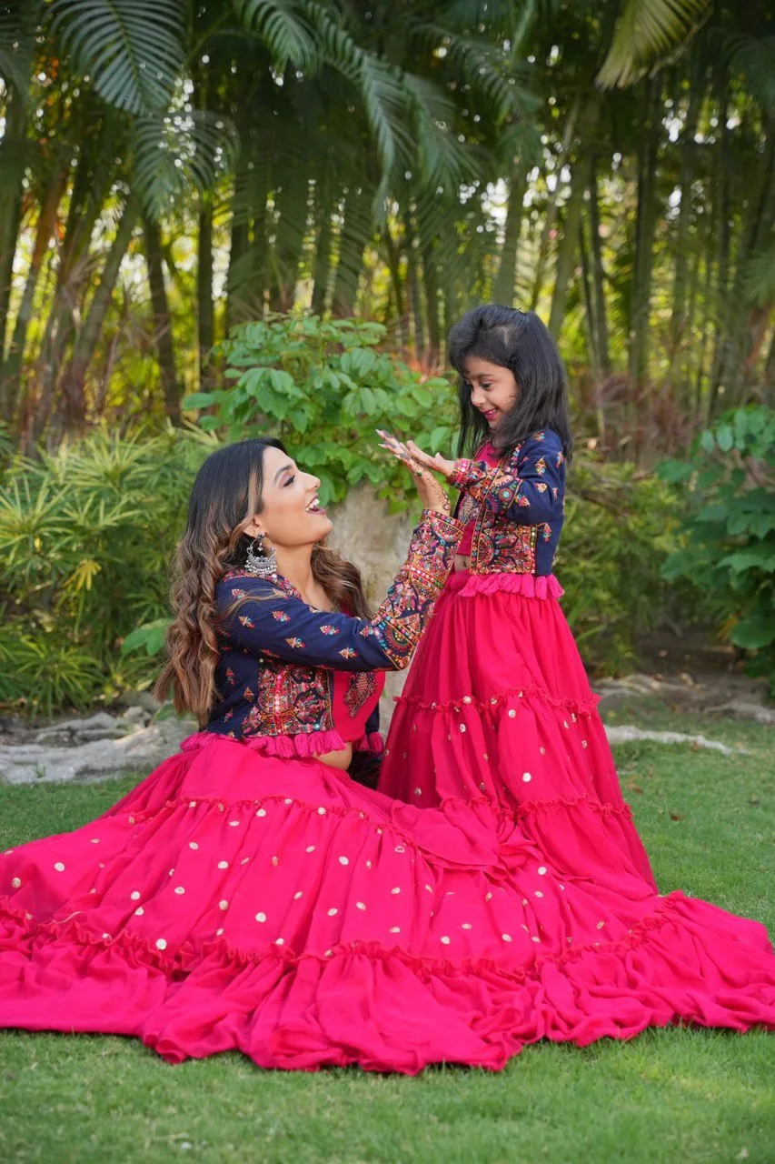 Pink Mom-Daughter Combo Lehenga Choli with Jacket