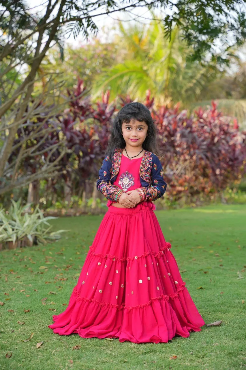 Pink Mom-Daughter Combo Lehenga Choli with Jacket