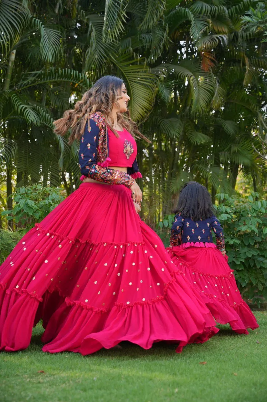 Pink Mom-Daughter Combo Lehenga Choli with Jacket