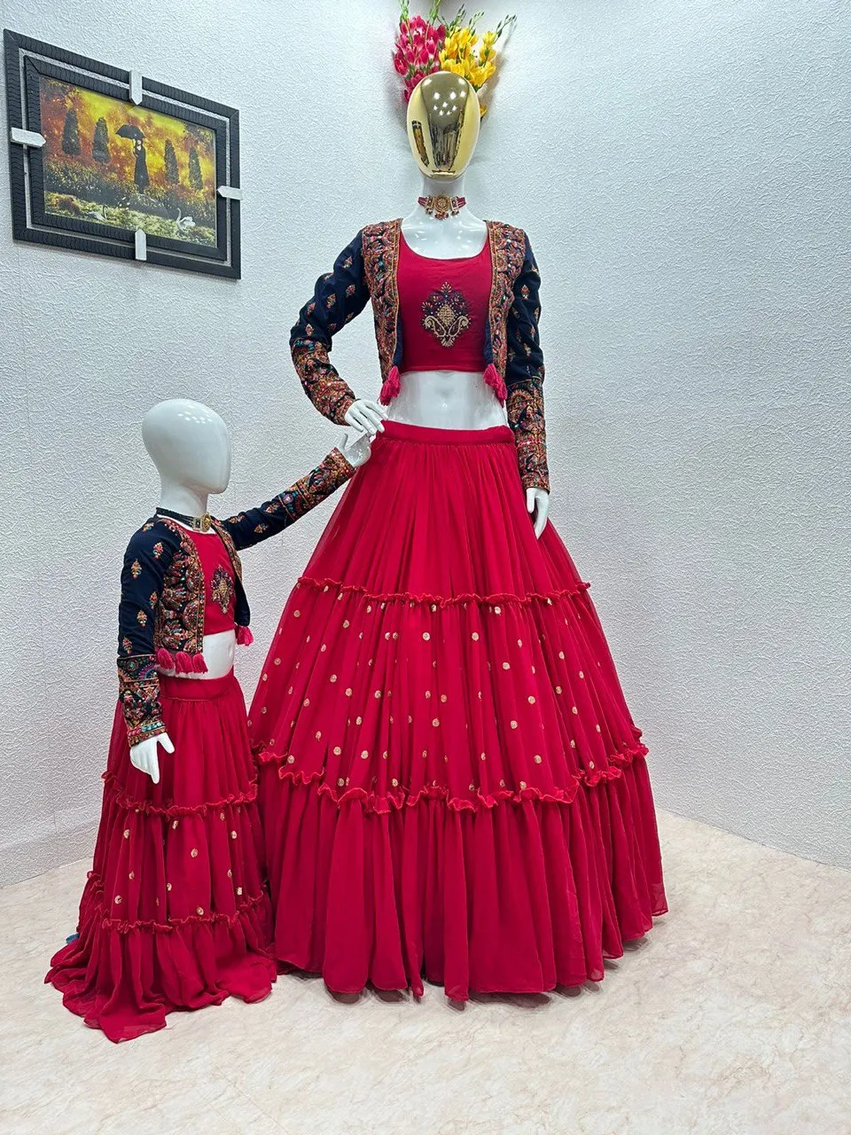 Pink Mom-Daughter Combo Lehenga Choli with Jacket