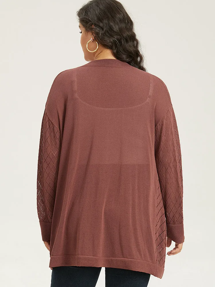 Plain Geometric Hollow Out Pocket Cardigan