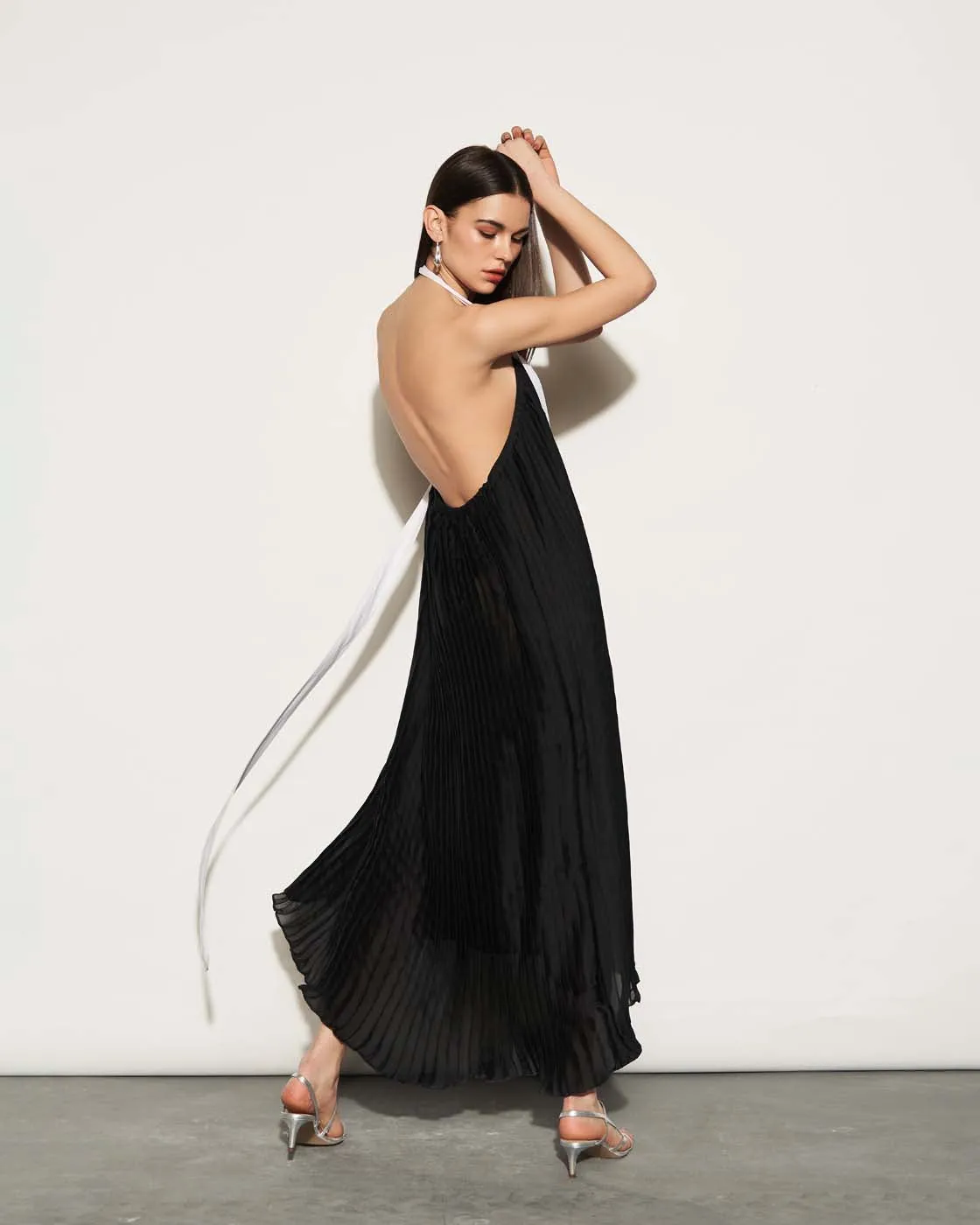 Pleated Halterneck High-Low Dress