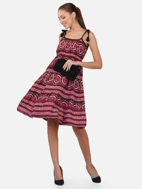 Porsorte Womens Red Printed Tie Up Strappy Casual Dress