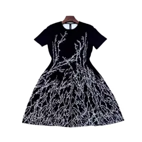 Pre Order:  Jacquard Woven Round Neck Short Sleeved Knitted Dress