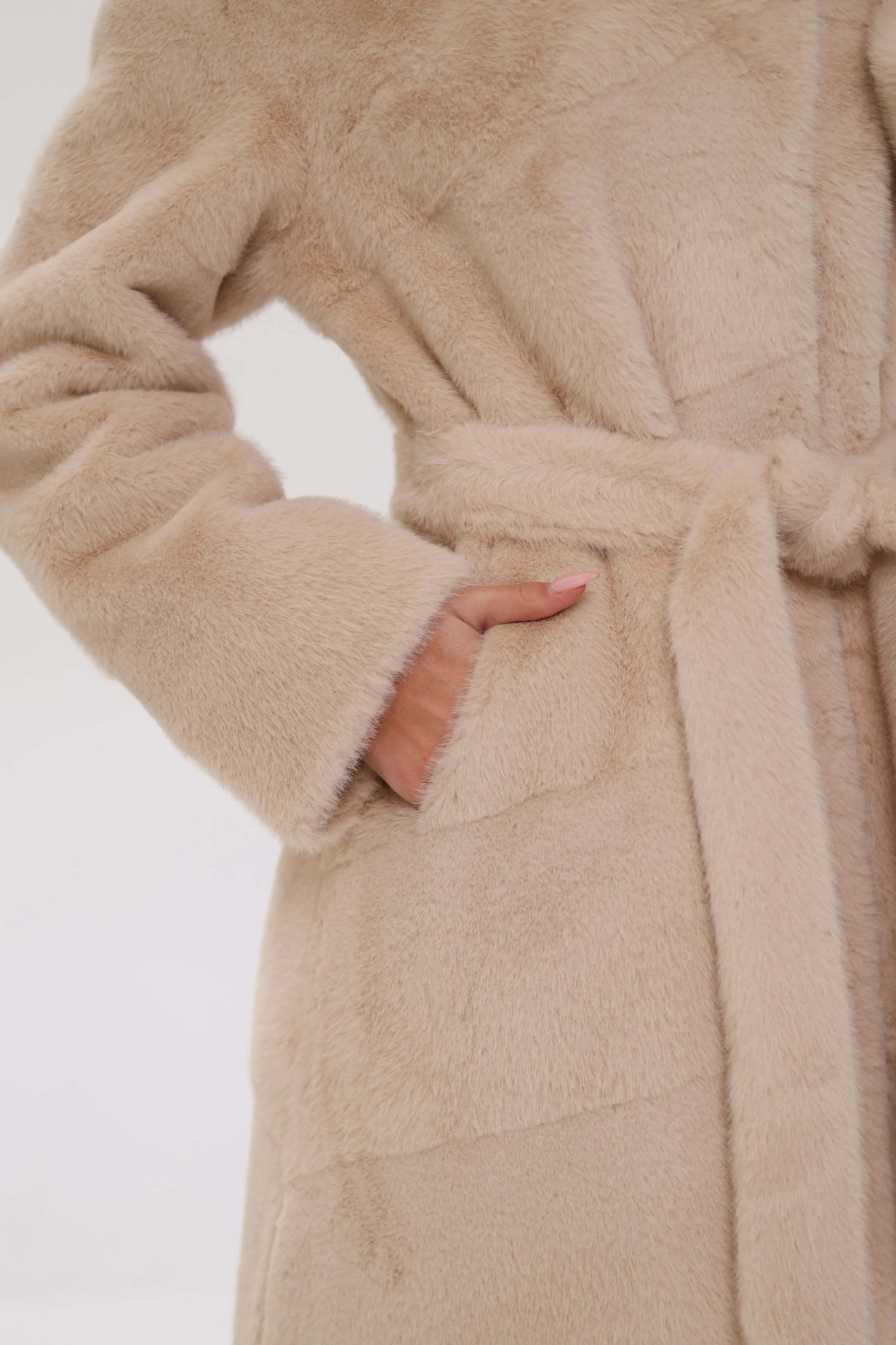 Pre-Order. Ships November 29. Faux Mink Effect Hooded Fur Coat