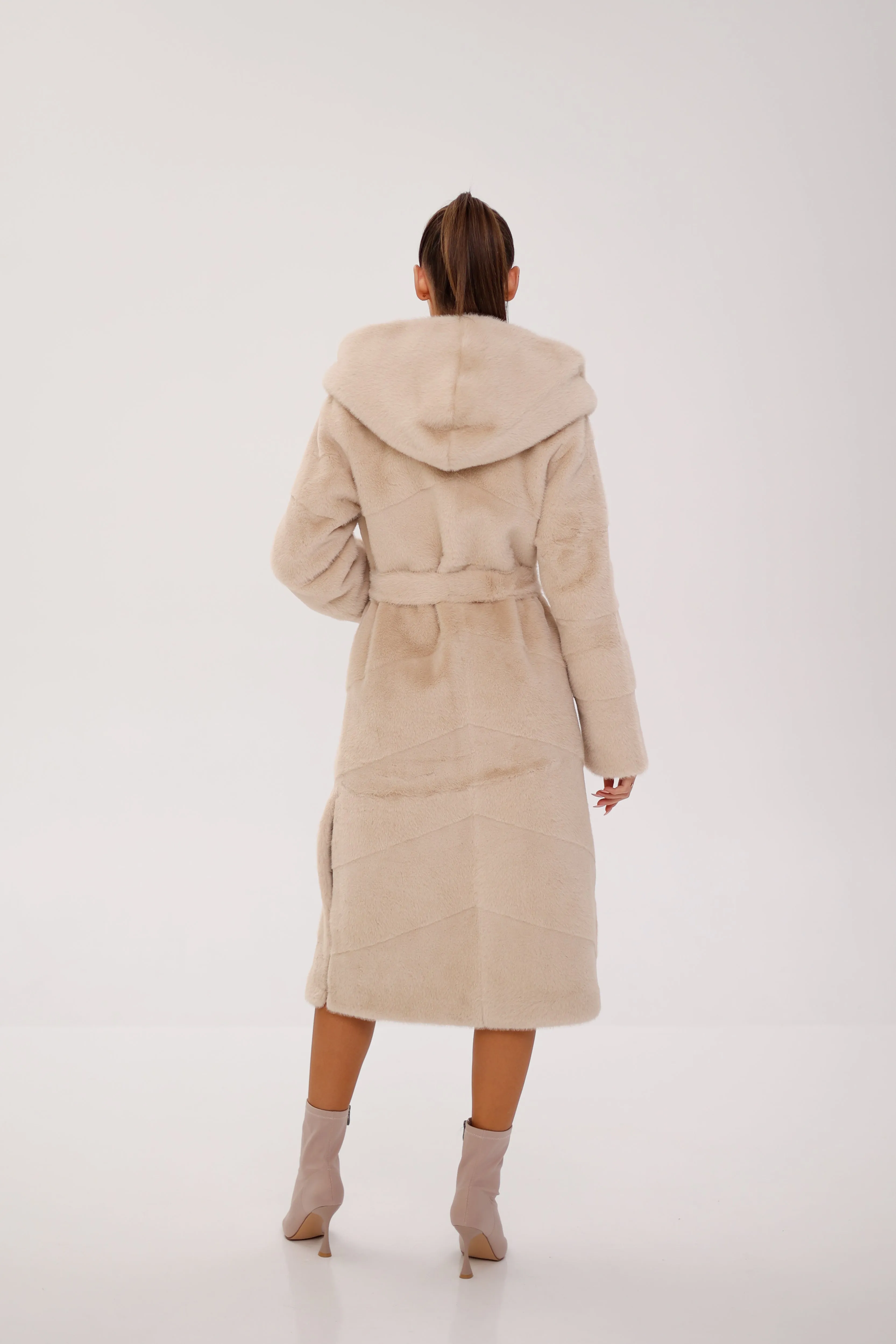 Pre-Order. Ships November 29. Faux Mink Effect Hooded Fur Coat