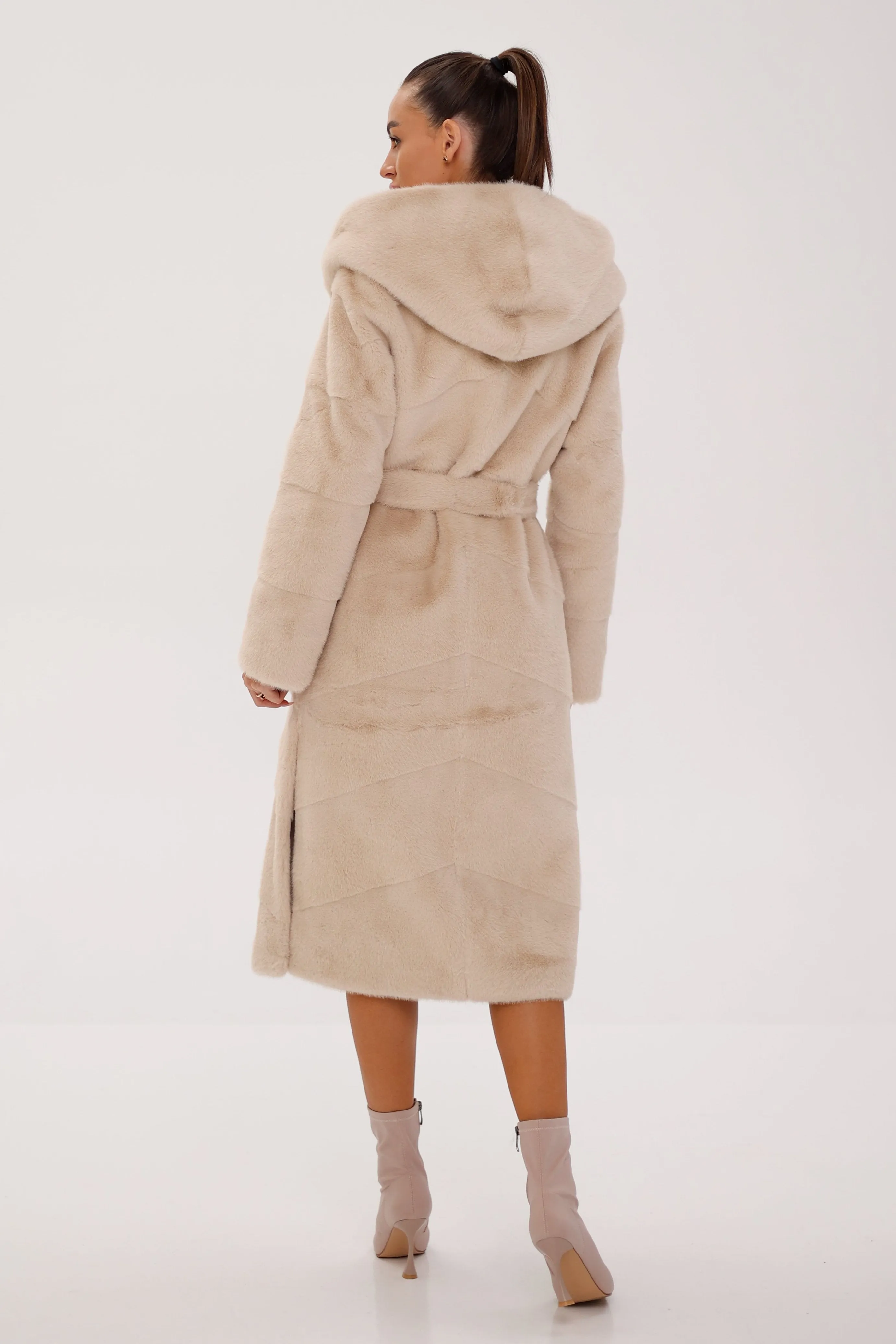 Pre-Order. Ships November 29. Faux Mink Effect Hooded Fur Coat