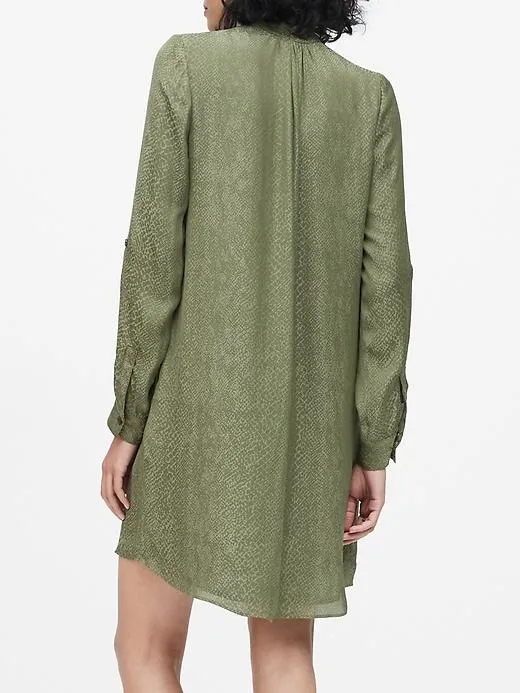 Print Utility Popover Shirtdress in Olive Green Snake Print