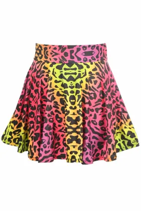 Rainbow Leopard Print Stretch Lycra Skirt