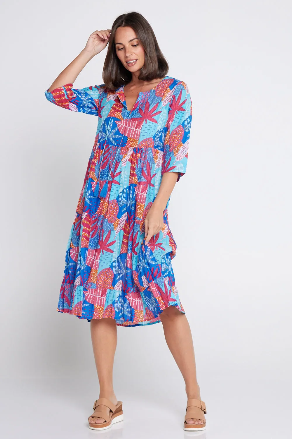 Rebecca Tie Neck Dress - Verdura Print