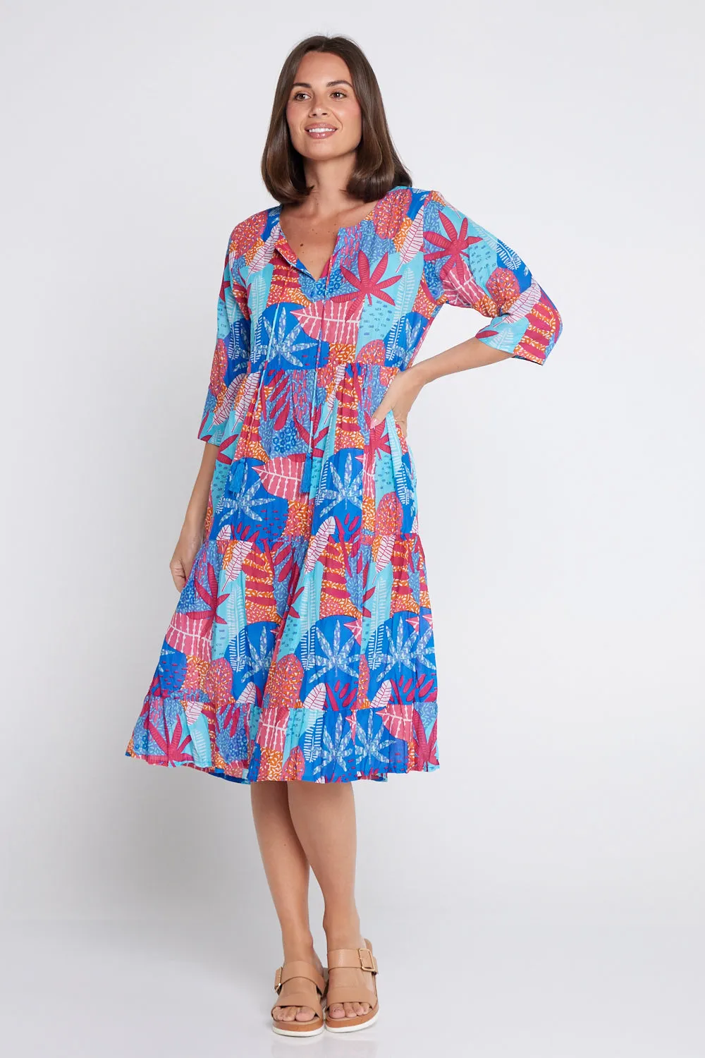 Rebecca Tie Neck Dress - Verdura Print