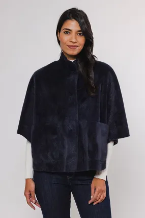 Rino & Pelle Faux Fur Cape | Navy / Black