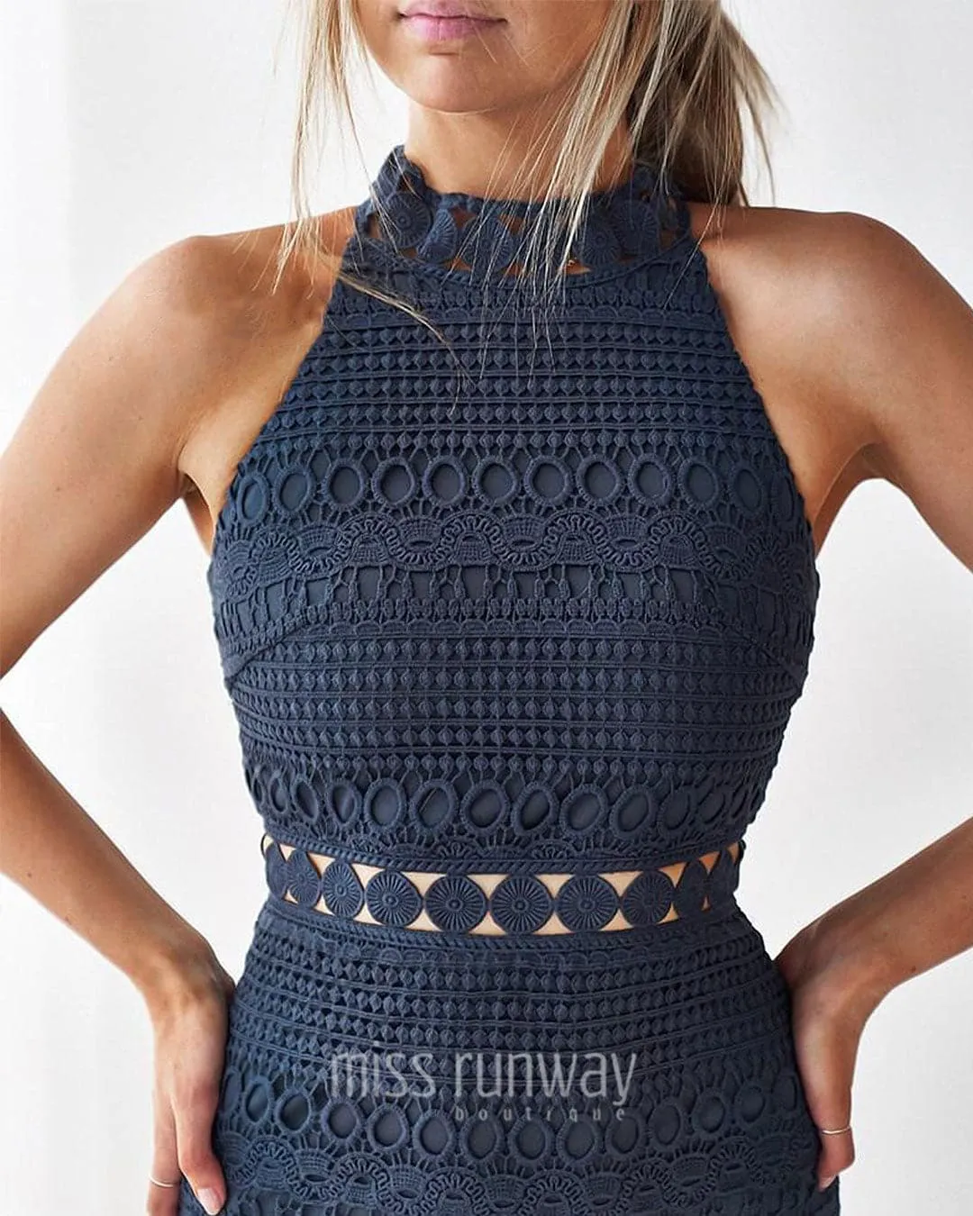 Rivers Midi Lace Dress - Steel Blue