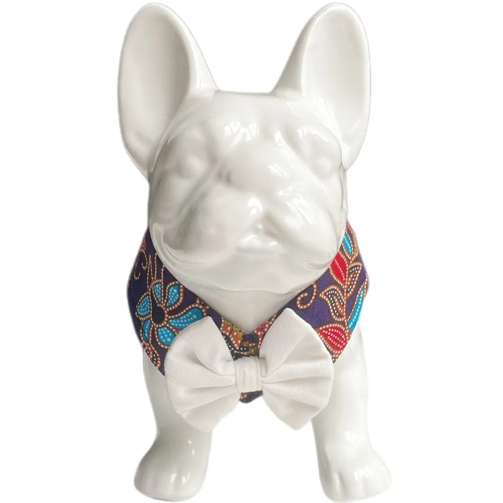 RuffCo Handcrafted Bowtie Button Collar For Cats & Dogs (Blue Batik)