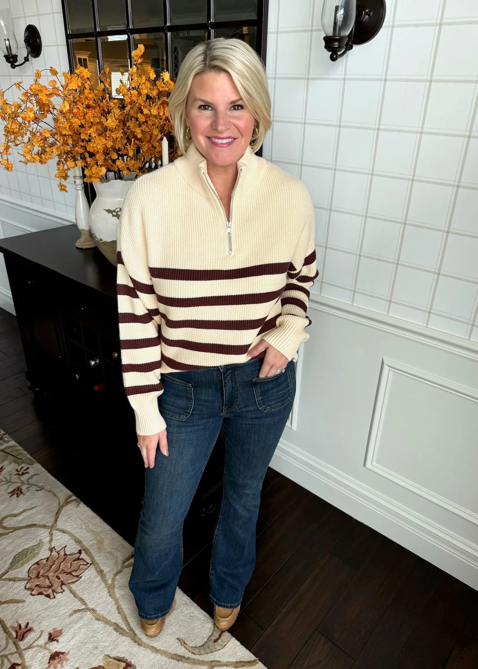 Russell Pullover in Ivory Brown Stripe