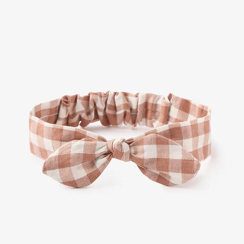 Rust Gingham Knotted Bow Headband