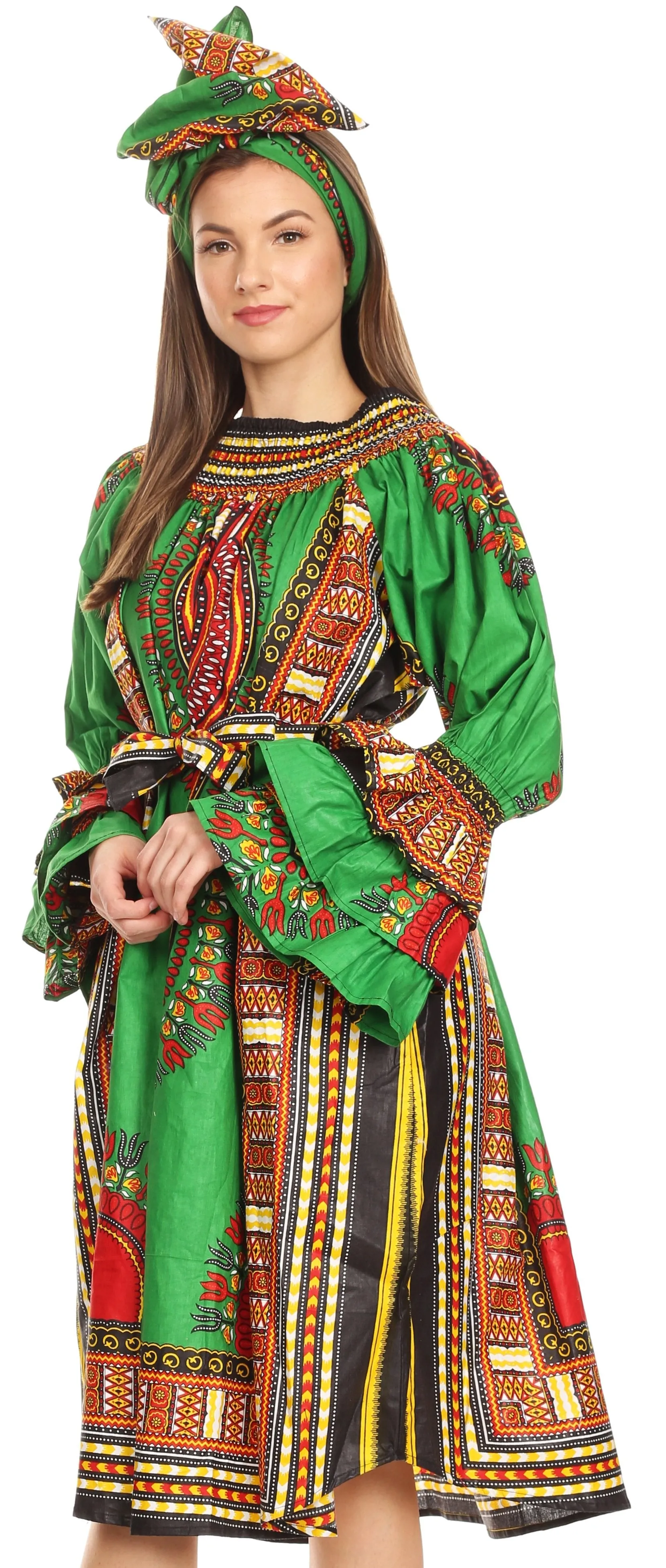 Sakkas Marta Women's Long Sleeve Off Shoulder Cocktail African Dashiki Midi Dress