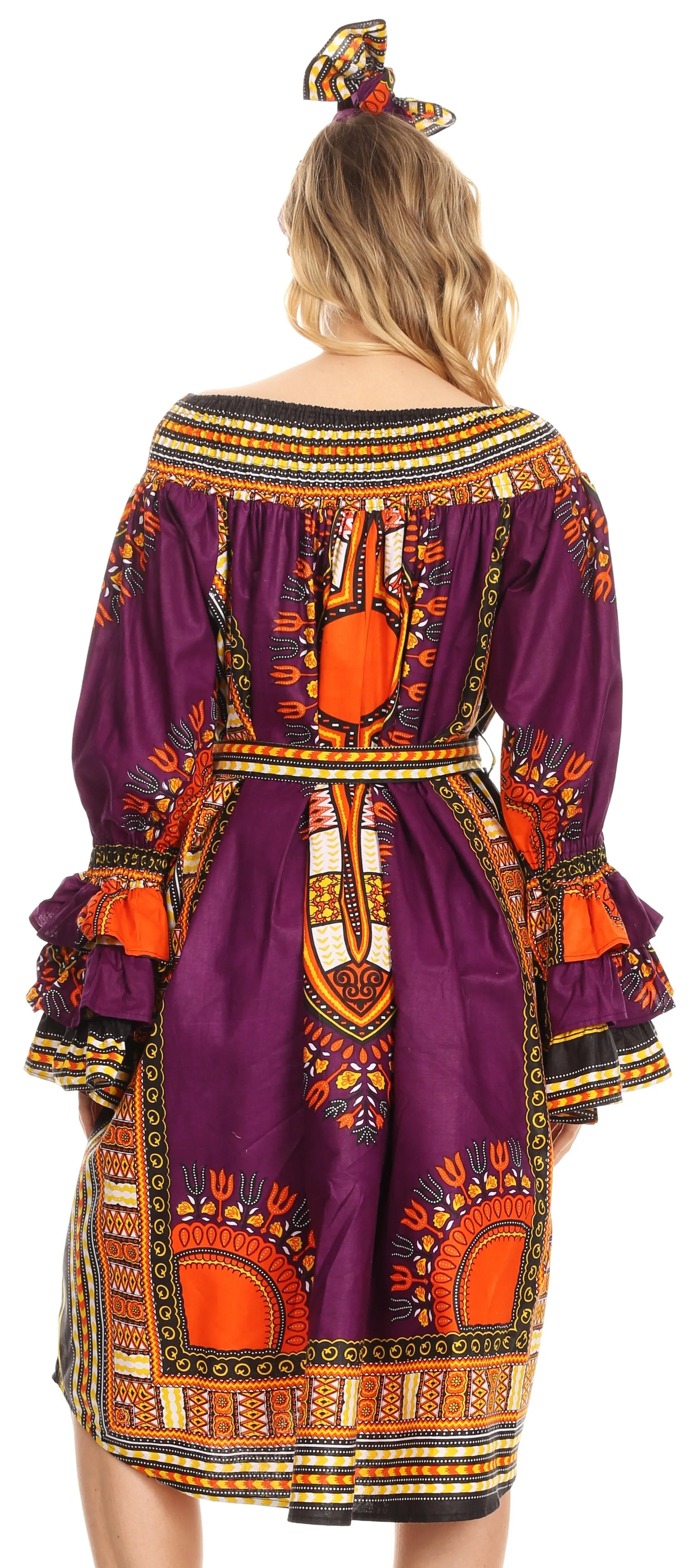 Sakkas Marta Women's Long Sleeve Off Shoulder Cocktail African Dashiki Midi Dress