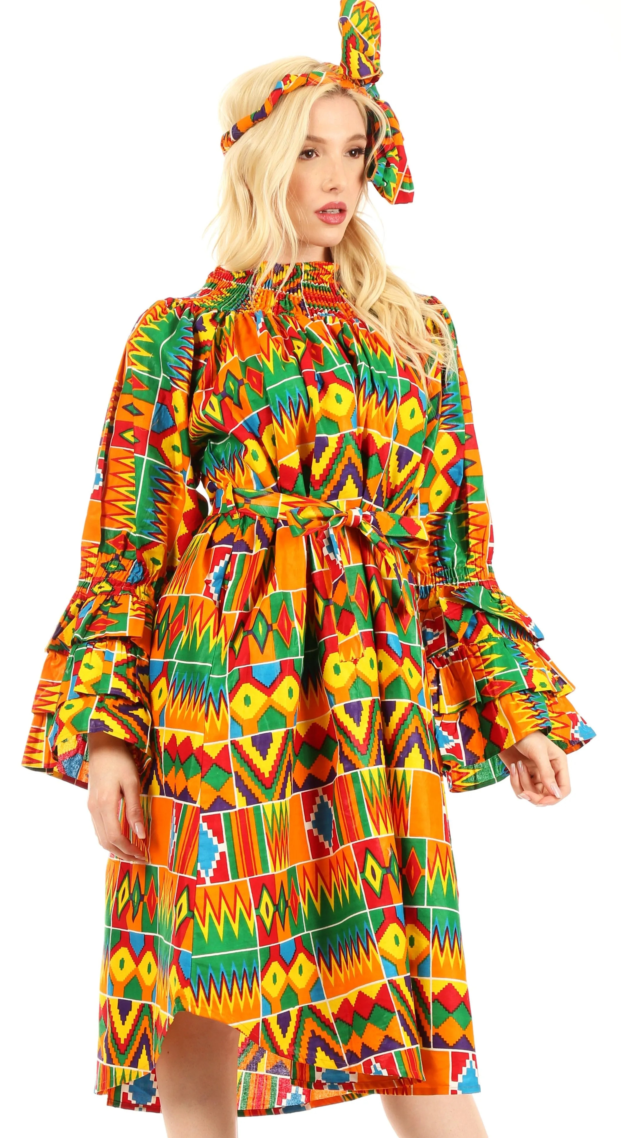 Sakkas Marta Women's Long Sleeve Off Shoulder Cocktail African Dashiki Midi Dress