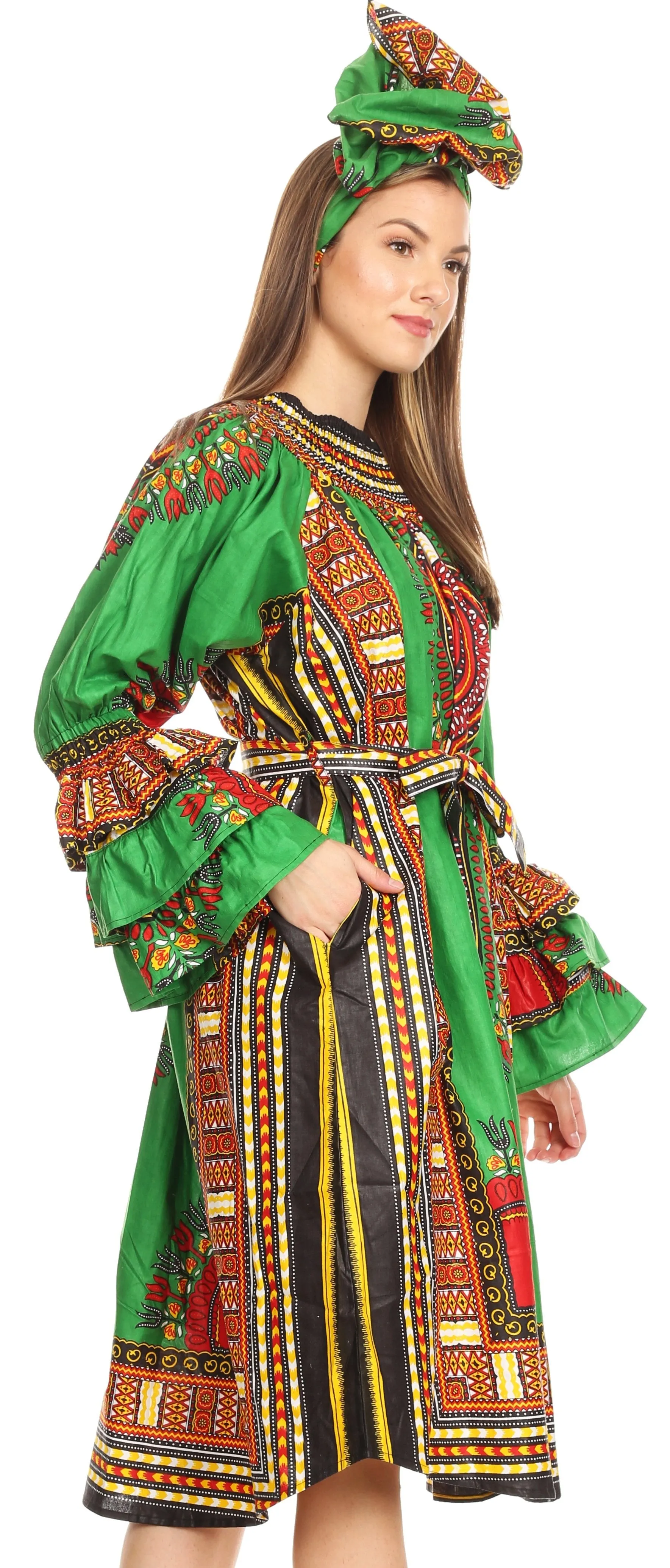 Sakkas Marta Women's Long Sleeve Off Shoulder Cocktail African Dashiki Midi Dress