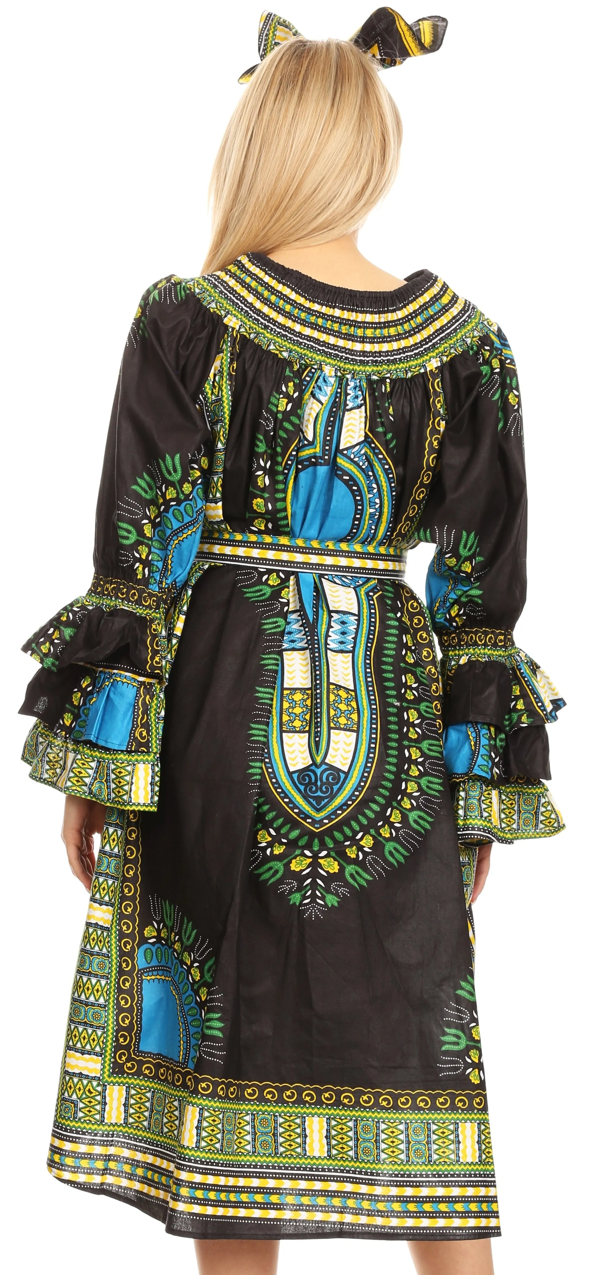 Sakkas Marta Women's Long Sleeve Off Shoulder Cocktail African Dashiki Midi Dress