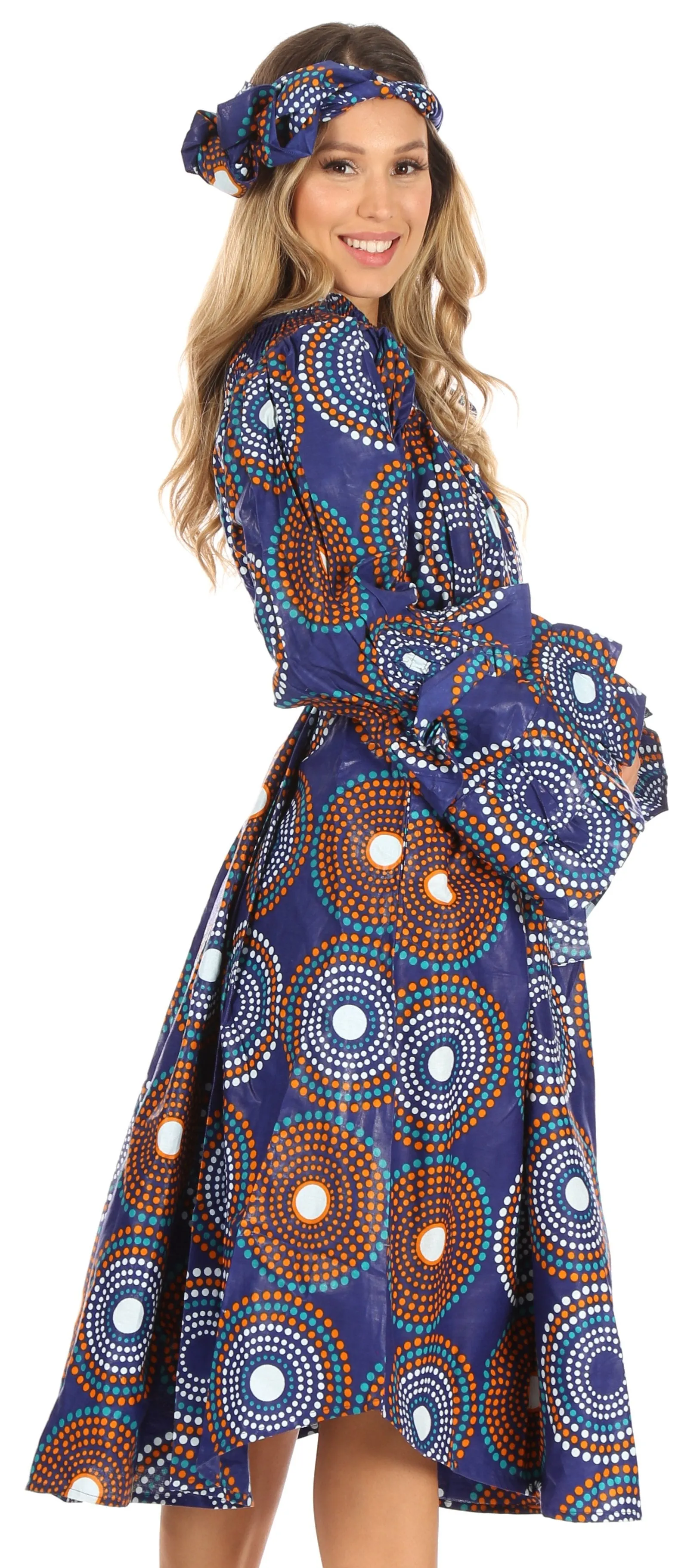 Sakkas Marta Women's Long Sleeve Off Shoulder Cocktail African Dashiki Midi Dress