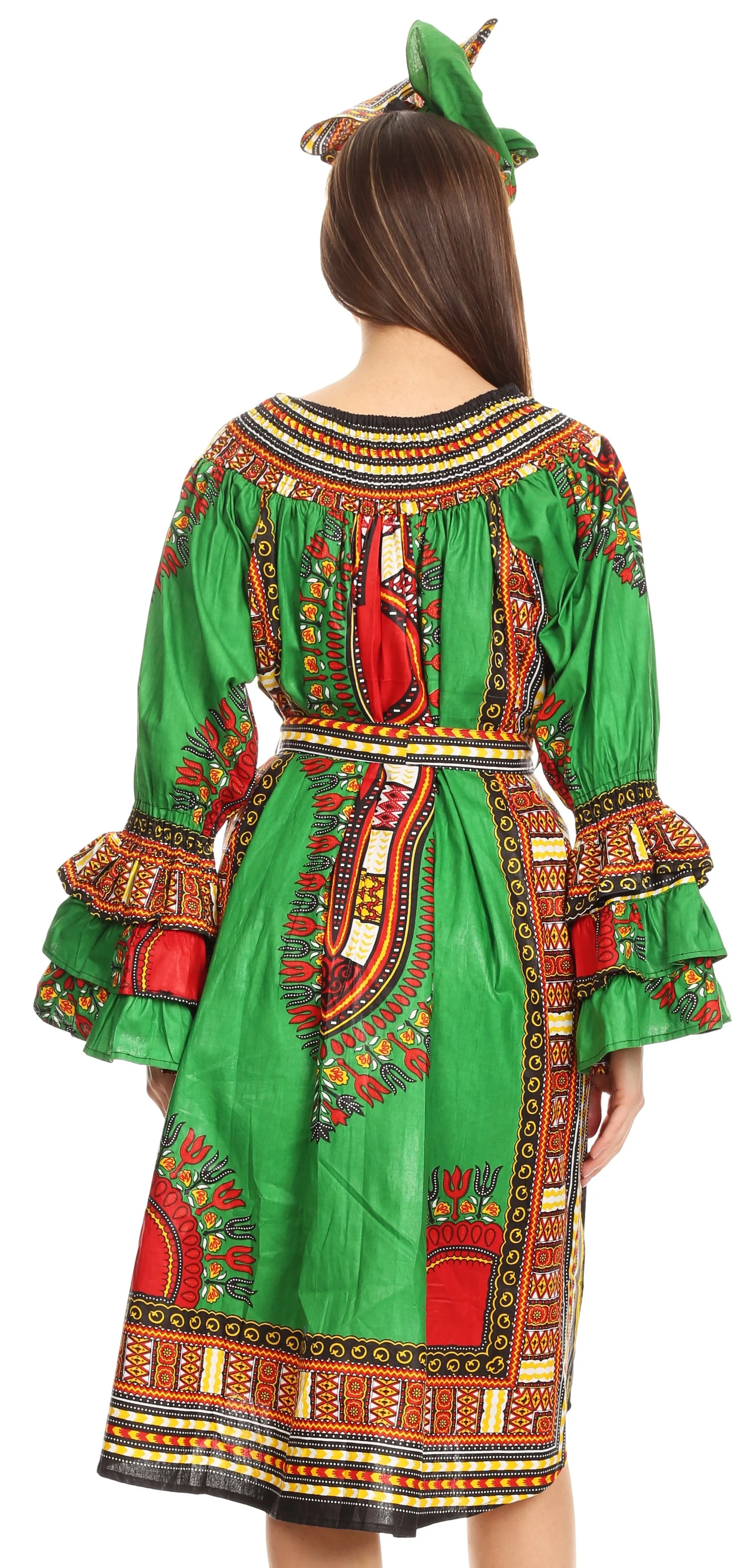 Sakkas Marta Women's Long Sleeve Off Shoulder Cocktail African Dashiki Midi Dress