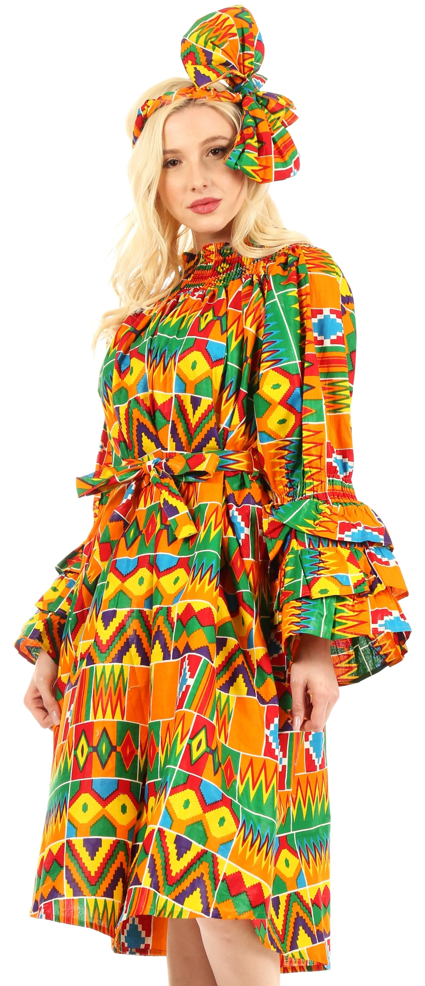 Sakkas Marta Women's Long Sleeve Off Shoulder Cocktail African Dashiki Midi Dress