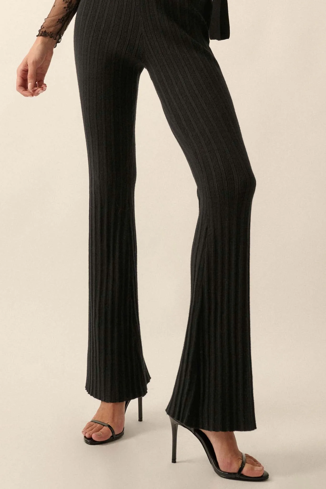 Serene Dreams Tie-Waist Rib-Knit Sweater Pants