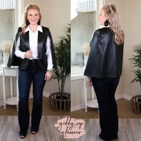 Serious Business Faux Leather Cape Blazer in Black